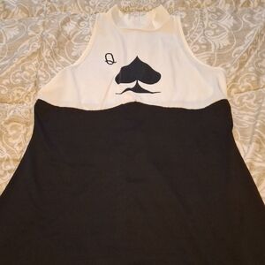 Black and White Sleeveless Dress with Spade Design